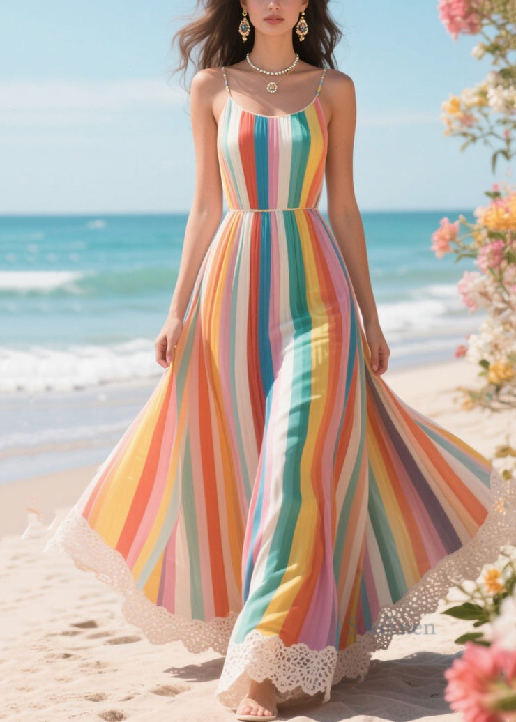Multicolour Striped Exra Large Hem Chiffon Vacation Dresses Summer