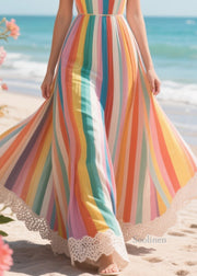 Multicolour Striped Exra Large Hem Chiffon Vacation Dresses Summer