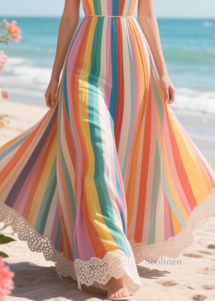 Multicolour Striped Exra Large Hem Chiffon Vacation Dresses Summer