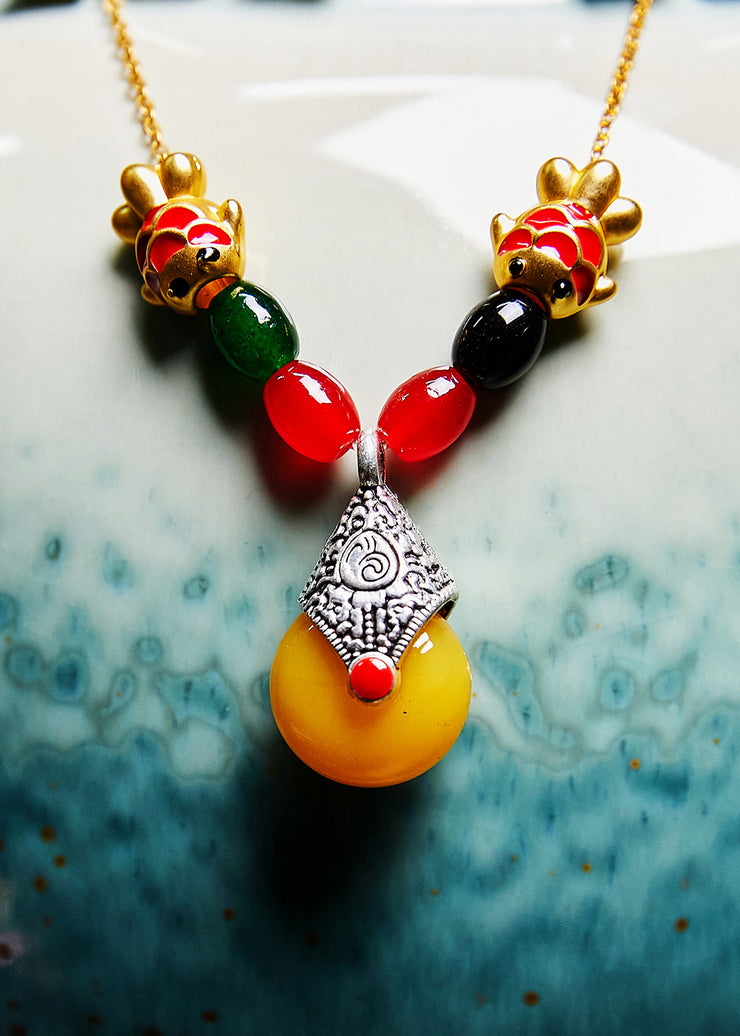 National Style Beeswax Fish Gilding 14k Pendant Necklace
