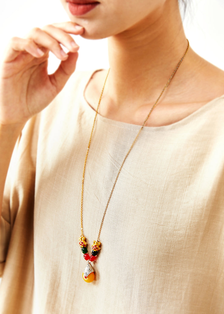 National Style Beeswax Fish Gilding 14k Pendant Necklace