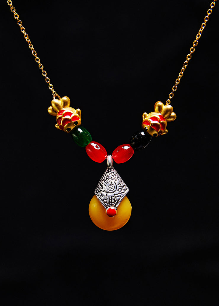 National Style Beeswax Fish Gilding 14k Pendant Necklace