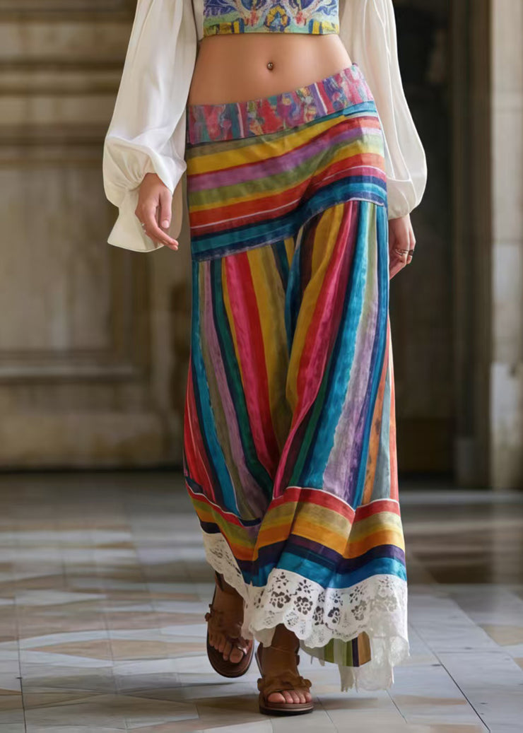 National Style Striped Patchwork Silm Fit Two Piece Set Outfits Spring