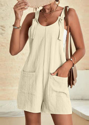 Natural Army Green O-Neck Patchwork Pockets Jumpsuit Sleeveless