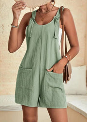 Natural Army Green O-Neck Patchwork Pockets Jumpsuit Sleeveless