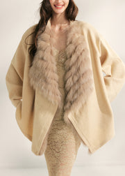Natural Beige Fox Collar Patchwork Mink Hair Knitted Cardigans Fall