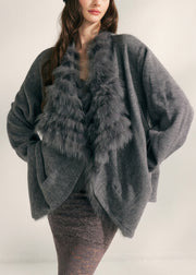 Natural Beige Fox Collar Patchwork Mink Hair Knitted Cardigans Fall