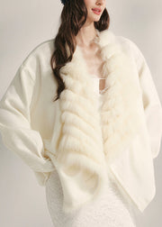 Natural Beige Fox Collar Patchwork Mink Hair Knitted Cardigans Fall