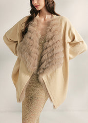 Natural Beige Fox Collar Patchwork Mink Hair Knitted Cardigans Fall