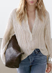 Natural Beige Peter Pan Collar Button Shirt Fall