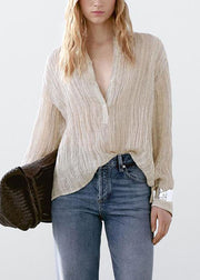 Natural Beige Peter Pan Collar Button Shirt Fall