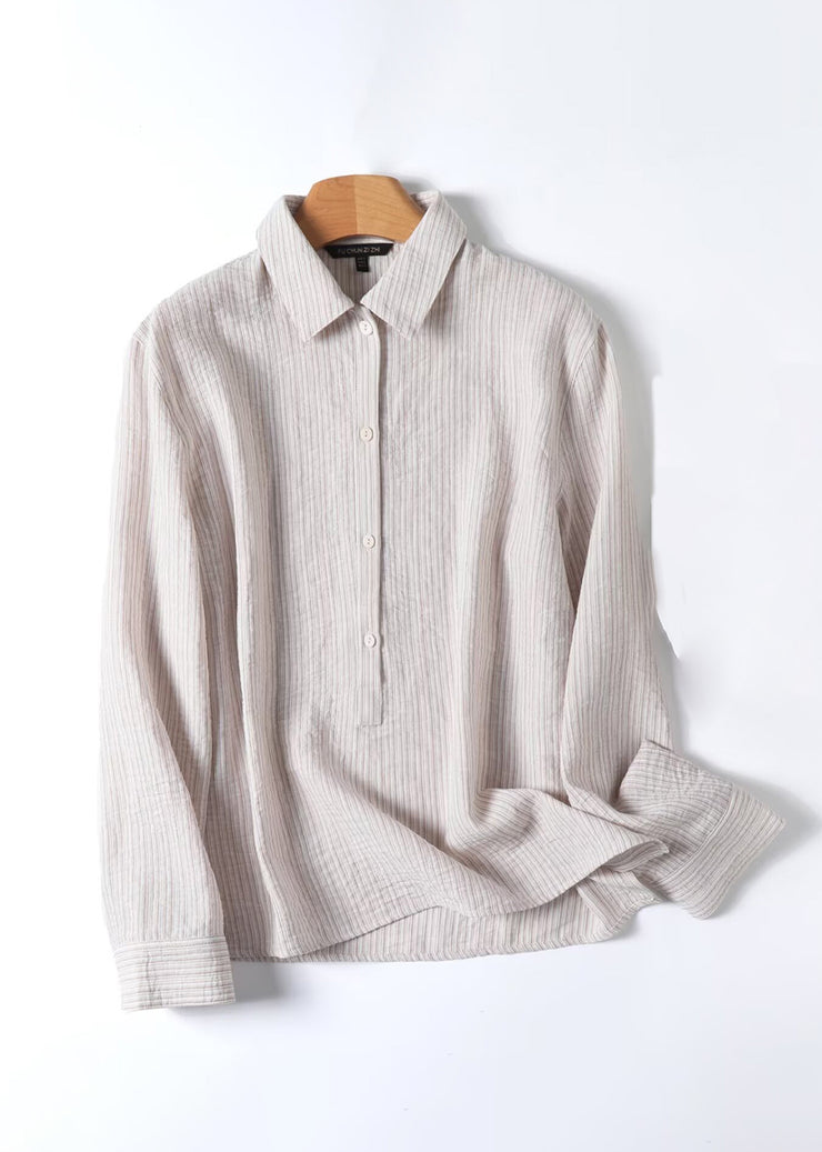 Natural Beige Peter Pan Collar Button Shirt Fall