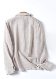 Natural Beige Peter Pan Collar Button Shirt Fall