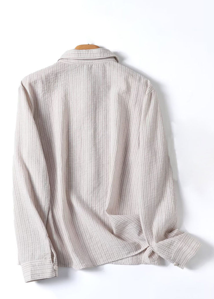 Natural Beige Peter Pan Collar Button Shirt Fall