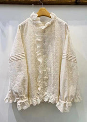 Natural Beige Stand Collar Asymmetrical Patchwork Button Top Fall