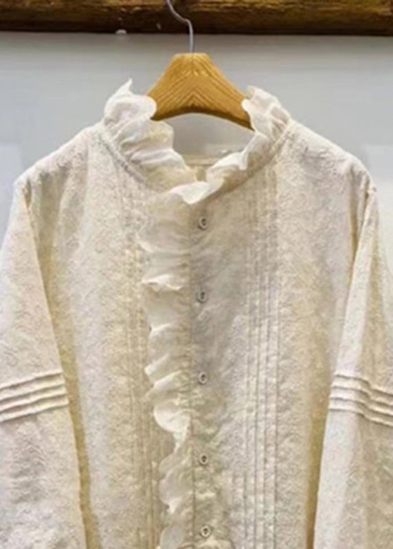 Natural Beige Stand Collar Asymmetrical Patchwork Button Top Fall
