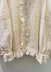 Natural Beige Stand Collar Asymmetrical Patchwork Button Top Fall