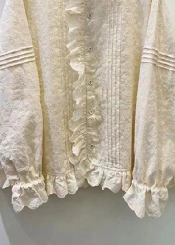 Natural Beige Stand Collar Asymmetrical Patchwork Button Top Fall