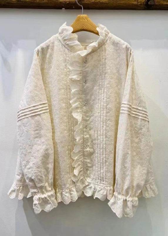 Natural Beige Stand Collar Asymmetrical Patchwork Button Top Fall