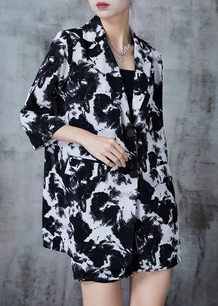 Natural Black And White Ink Painting Oversized Chiffon Women Sets 2 Pieces Spring