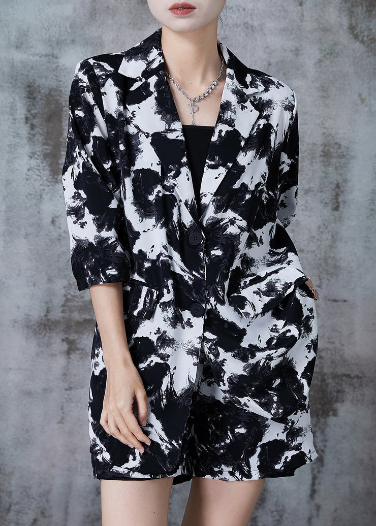 Natural Black And White Ink Painting Oversized Chiffon Women Sets 2 Pieces Spring