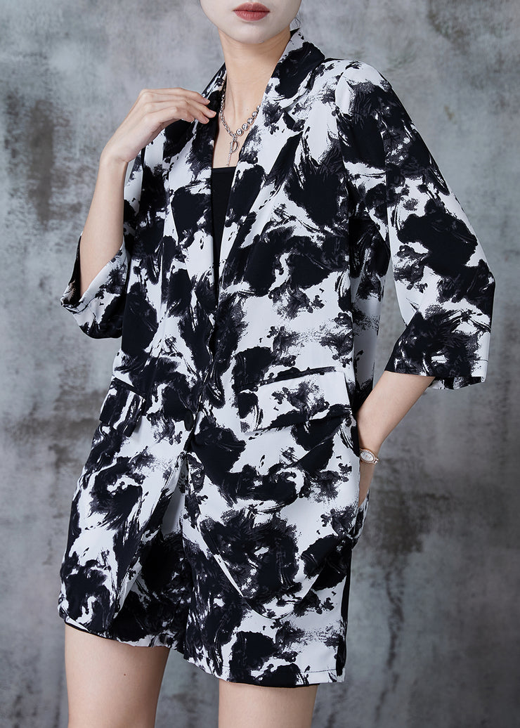 Natural Black And White Ink Painting Oversized Chiffon Women Sets 2 Pieces Spring