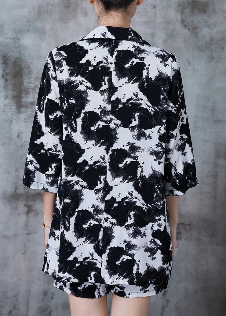 Natural Black And White Ink Painting Oversized Chiffon Women Sets 2 Pieces Spring