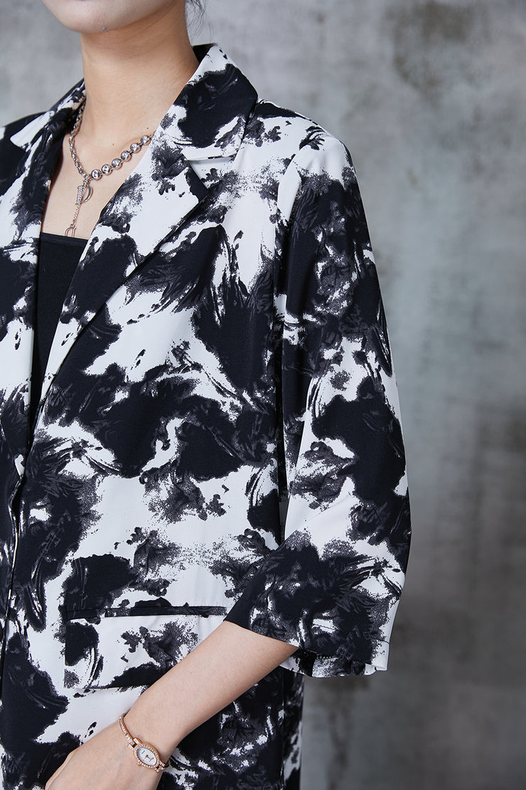 Natural Black And White Ink Painting Oversized Chiffon Women Sets 2 Pieces Spring