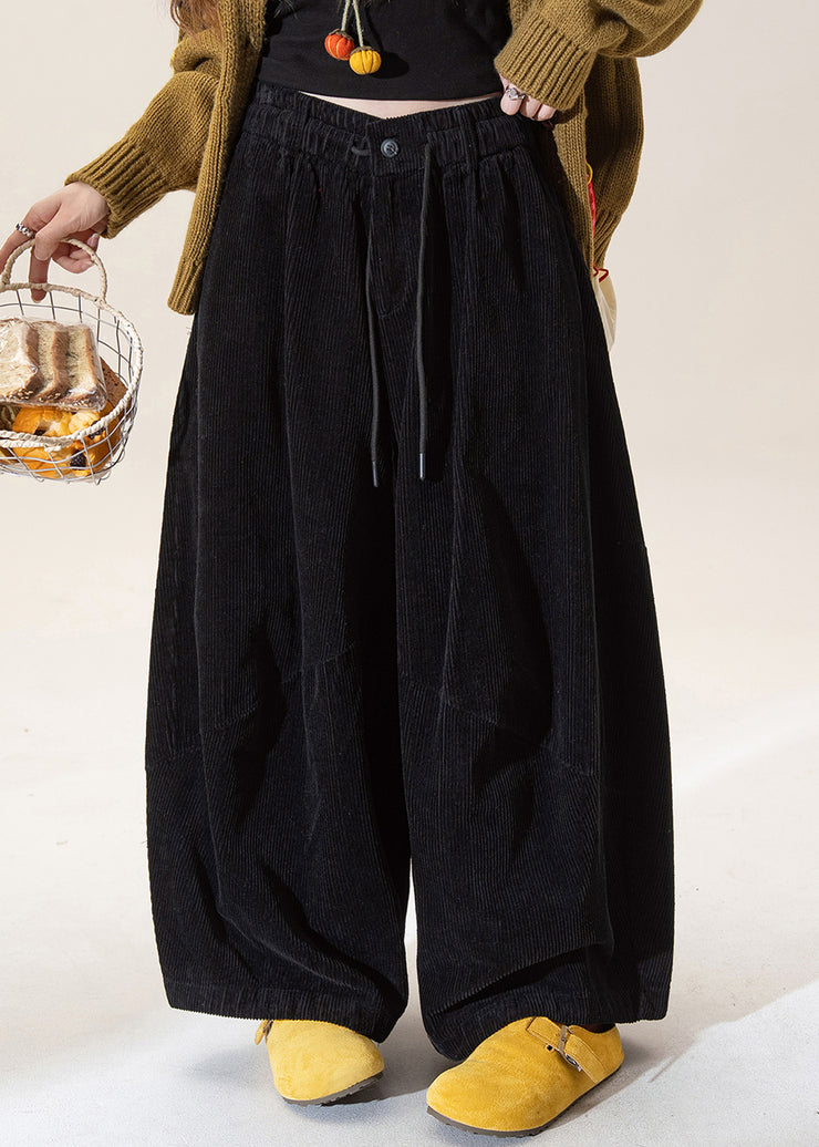 Natural Black High Waist Corduroy Solid Wide Leg Pants Fall