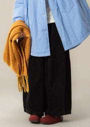 Natural Black High Waist Corduroy Solid Wide Leg Pants Fall