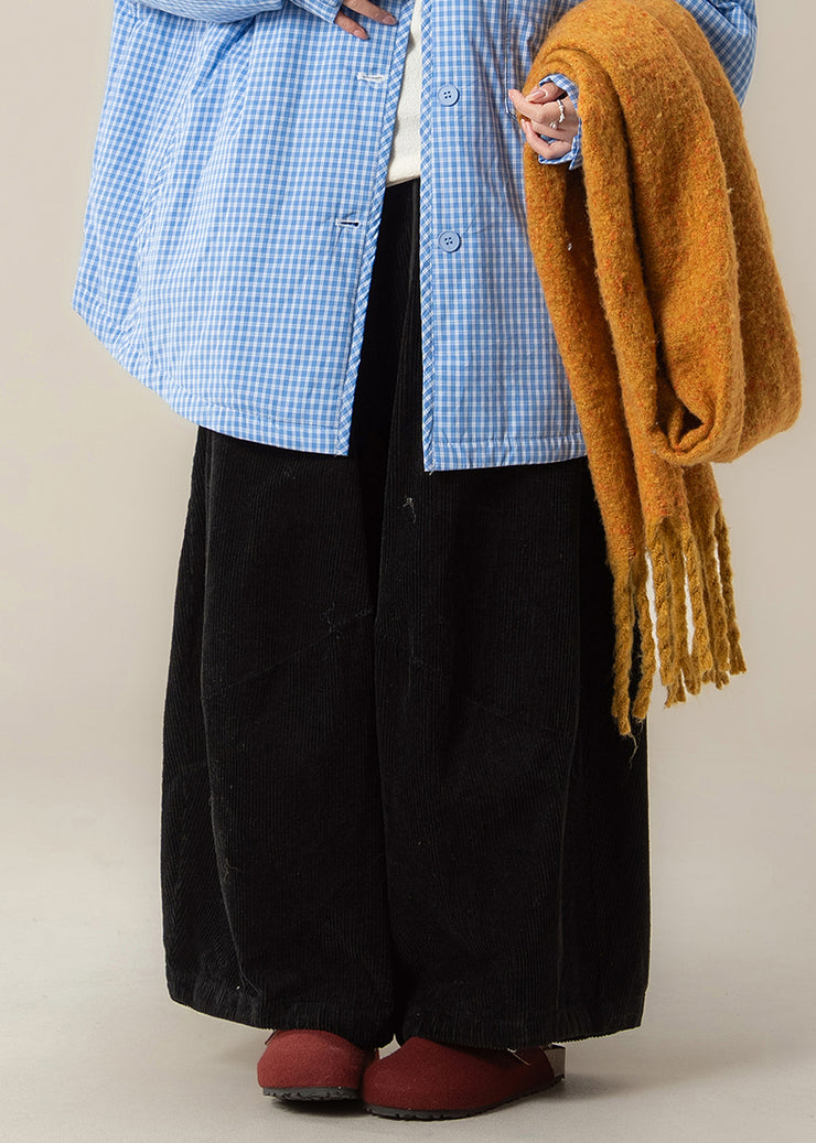 Natural Black High Waist Corduroy Solid Wide Leg Pants Fall