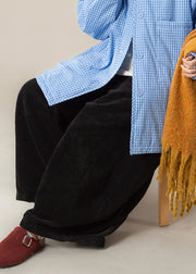 Natural Black High Waist Corduroy Solid Wide Leg Pants Fall