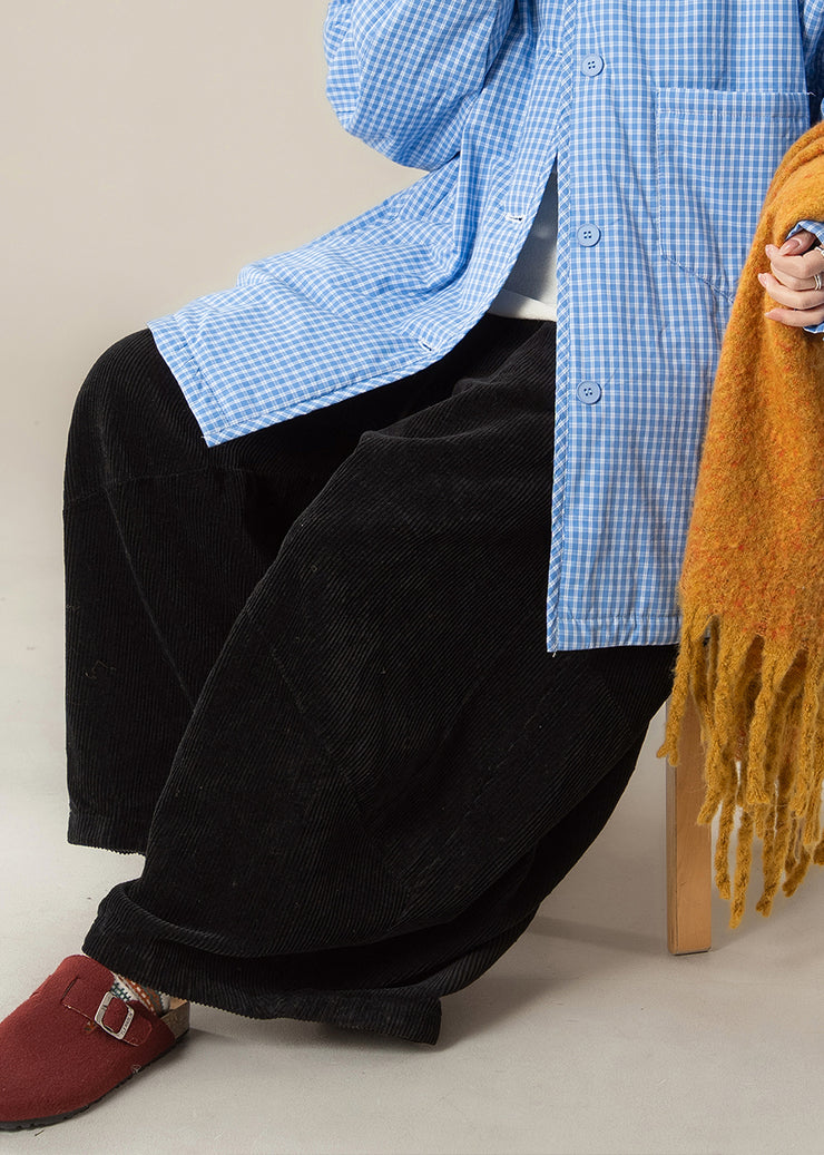 Natural Black High Waist Corduroy Solid Wide Leg Pants Fall