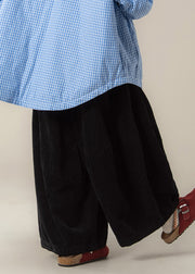 Natural Black High Waist Corduroy Solid Wide Leg Pants Fall