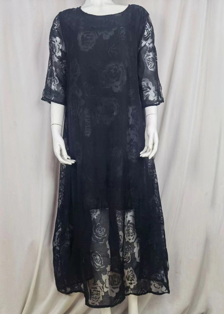 Natural Black Hollow Out Lace Holiday Dresses Summer