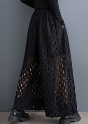 Natural Black Hollow Out Wide Leg Pants Trousers Summer