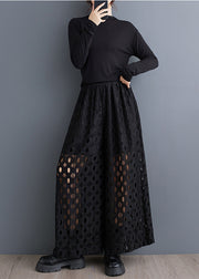 Natural Black Hollow Out Wide Leg Pants Trousers Summer