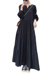 Natural Black Oversized Wrinkled Cotton Shirt Dress Fall