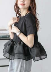 Natural Black Ruffles Patchwork Organza Tank Summer