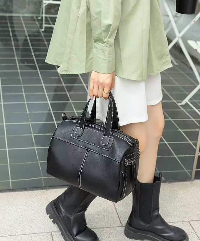 Natural Black Versatile Large Capacity Calf Leather Tote Handbag