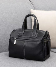 Natural Black Versatile Large Capacity Calf Leather Tote Handbag