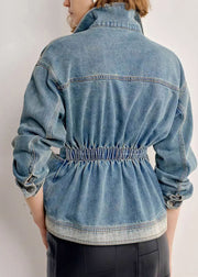 Natural Blue Peter Pan Collar Pockets Patchwork Denim Coats Summer