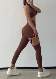 Natural Brown High Waist Sports Bra And Leggings Set Suit Gym Shark Leggings