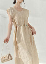 Natural Champagne Patchwork Slim Long Dress Summer