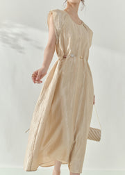 Natural Champagne Patchwork Slim Long Dress Summer
