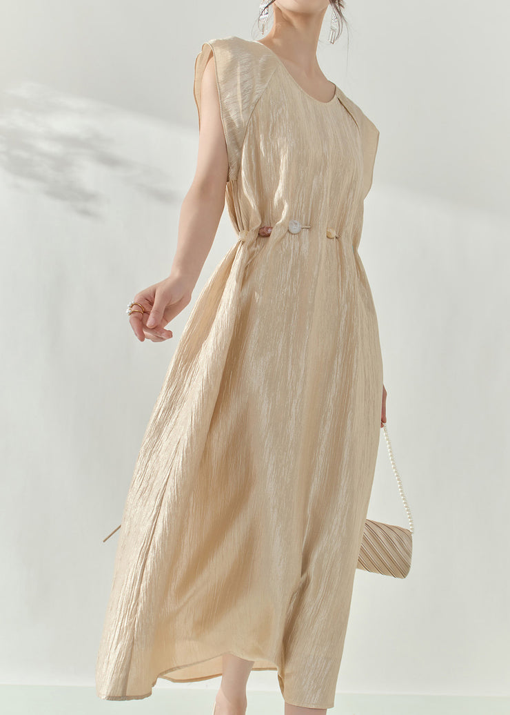 Natural Champagne Patchwork Slim Long Dress Summer