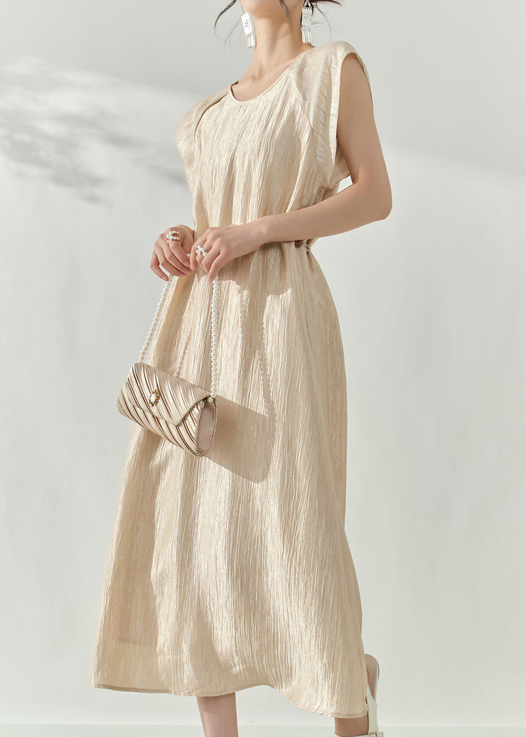 Natural Champagne Patchwork Slim Long Dress Summer