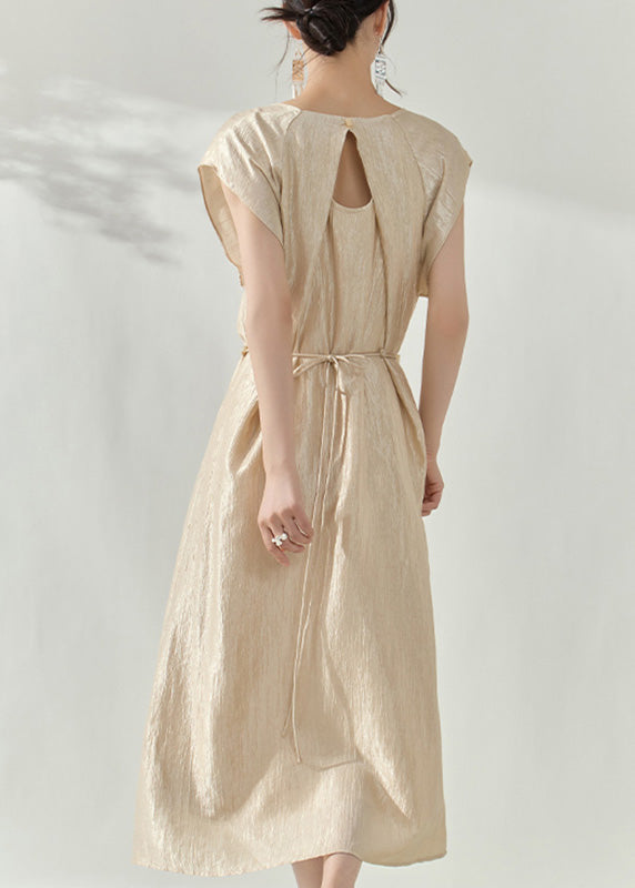 Natural Champagne Patchwork Slim Long Dress Summer