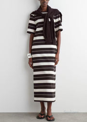 Natural Colorblock Striped Cotton Straight Dresses Summer