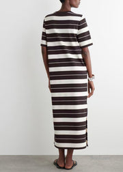 Natural Colorblock Striped Cotton Straight Dresses Summer